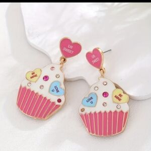Cupcake Heart Earrings - Pink and Gold